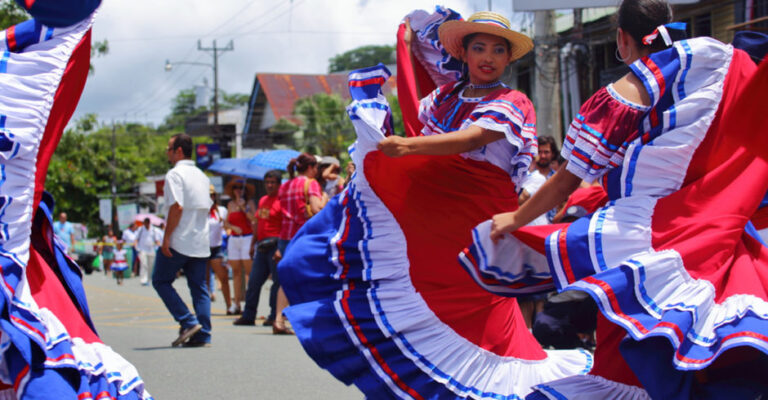 Costa Rica Independence Day parade with traditional costumes