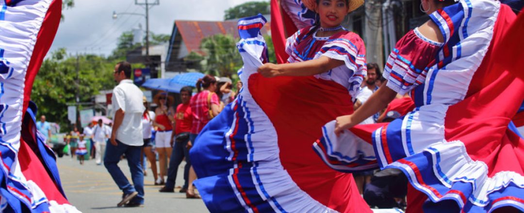 Costa Rica Independence Day parade with traditional costumes